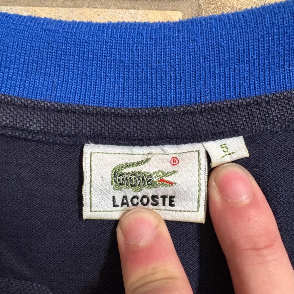 RARE Lacoste Mens Navy Blue Colorblock Vertical Polo Shirt Size 5 Large - Picture 7 of 7